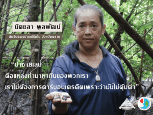 นิดชลา พูลพัฒน์ : ป่าชายเลน คือ แหล่งทำมาหากินของพวกเรา เราไม่ต้องการคาร์บอนเครดิตเพราะว่ามันไม่คุ้มค่า